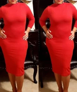 Social Butterfly Collection Plus Sizes Red Mock Neck Fitted Knee Length Dress 32 Social Butterfly Collection Plus Sizes Red Mock Neck Fitted Knee Length Dress