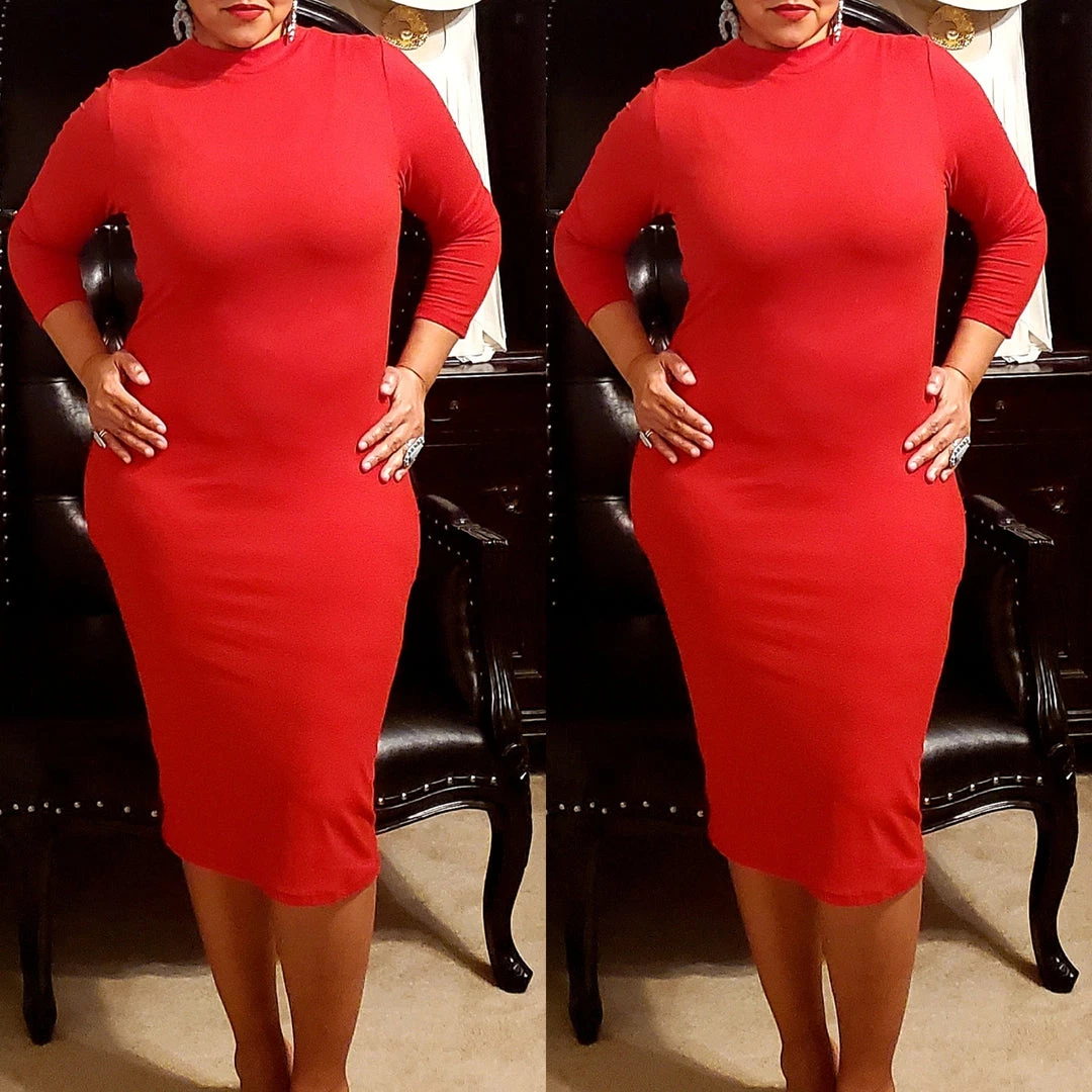 Social Butterfly Collection Plus Sizes Red Mock Neck Fitted Knee Length Dress 10 Social Butterfly Collection Plus Sizes Red Mock Neck Fitted Knee Length Dress