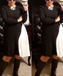 Social Butterfly Collection Black White Color Block Side Pleats Dress Sale