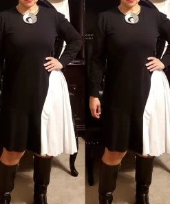 Social Butterfly Collection Black White Color Block Side Pleats Dress Sale