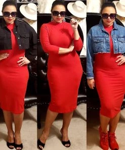 Social Butterfly Collection Plus Sizes Red Mock Neck Fitted Knee Length Dress 33 Social Butterfly Collection Plus Sizes Red Mock Neck Fitted Knee Length Dress