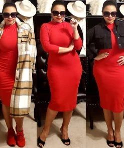 Social Butterfly Collection Plus Sizes Red Mock Neck Fitted Knee Length Dress 29 Social Butterfly Collection Plus Sizes Red Mock Neck Fitted Knee Length Dress