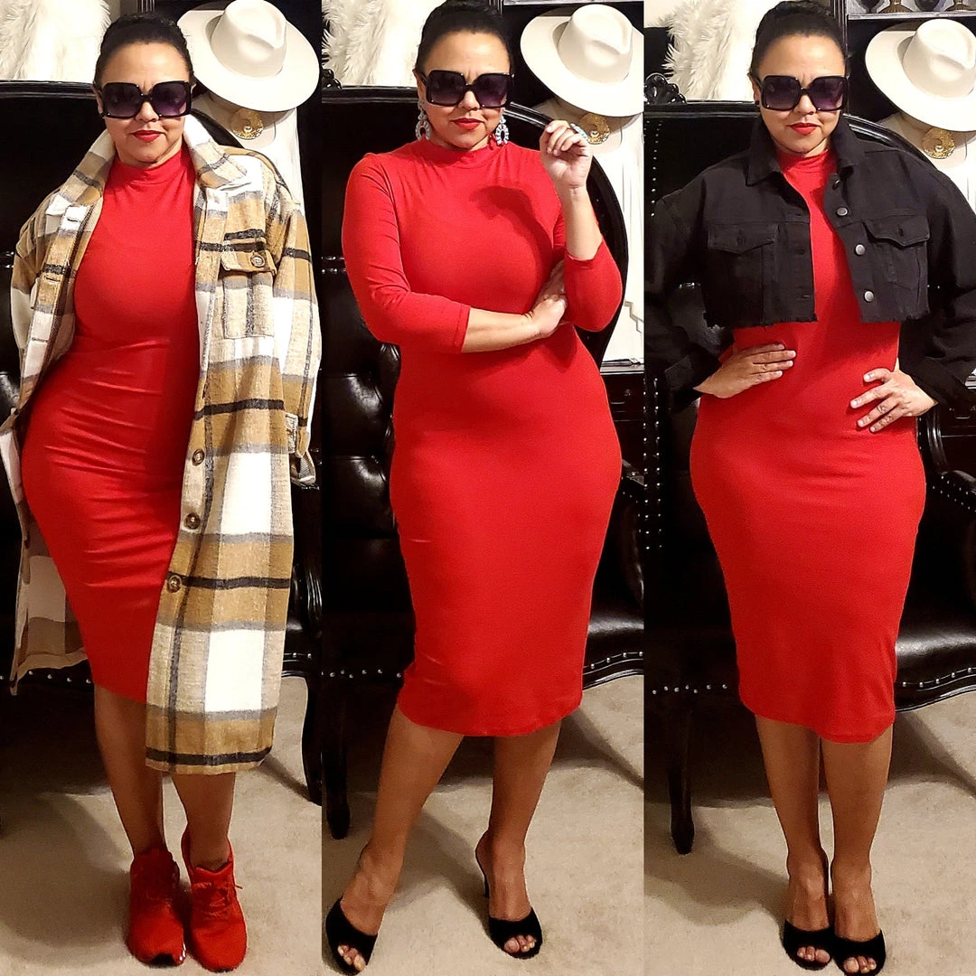 Social Butterfly Collection Plus Sizes Red Mock Neck Fitted Knee Length Dress 7 Social Butterfly Collection Plus Sizes Red Mock Neck Fitted Knee Length Dress