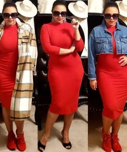 Social Butterfly Collection Plus Sizes Red Mock Neck Fitted Knee Length Dress 27 Social Butterfly Collection Plus Sizes Red Mock Neck Fitted Knee Length Dress