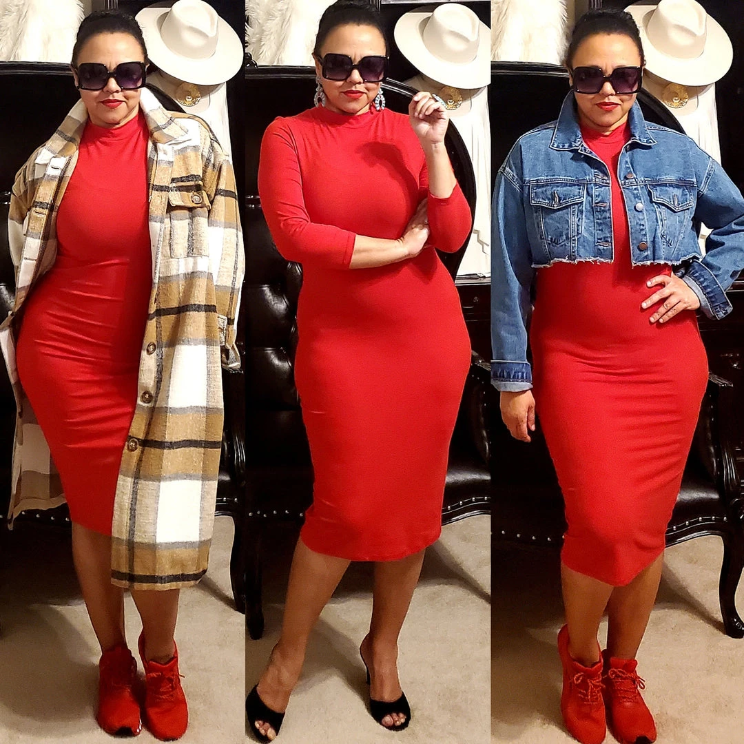 Social Butterfly Collection Plus Sizes Red Mock Neck Fitted Knee Length Dress 5 Social Butterfly Collection Plus Sizes Red Mock Neck Fitted Knee Length Dress