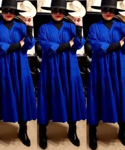 Social Butterfly Collection Plus Size Royal Blue Boho Style Below The Knee Dress Sale