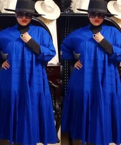 Social Butterfly Collection Plus Size Royal Blue Boho Style Below The Knee Dress Sale