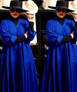 Social Butterfly Collection Plus Size Royal Blue Boho Style Below The Knee Dress Sale