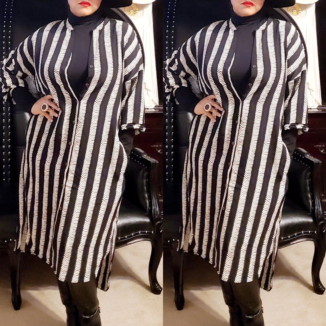 Social Butterfly Collection Black Ivory Striped Print Button Down High Low Dress Top 14 Social Butterfly Collection Black Ivory Striped Print Button Down High Low Dress Top