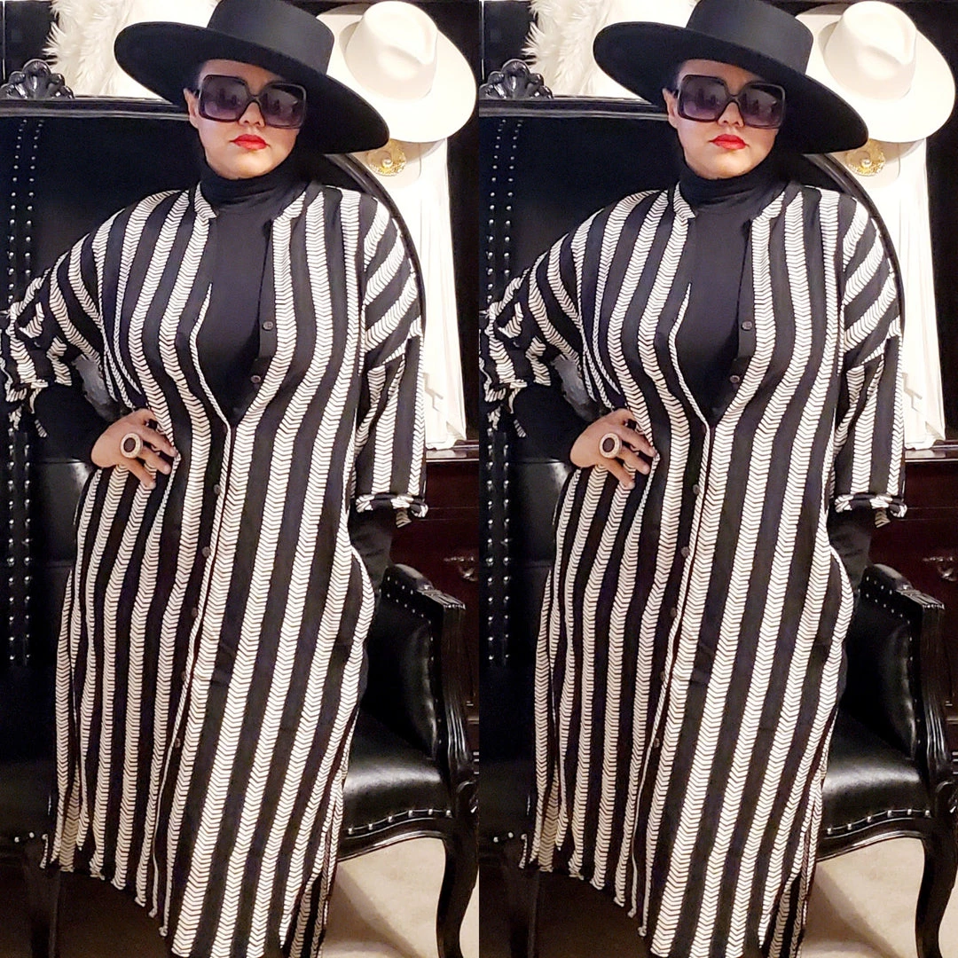 Social Butterfly Collection Black Ivory Striped Print Button Down High Low Dress Top 5 Social Butterfly Collection Black Ivory Striped Print Button Down High Low Dress Top