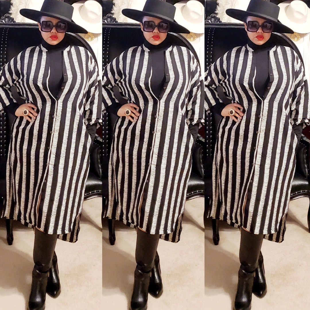 Social Butterfly Collection Black Ivory Striped Print Button Down High Low Dress Top 8 Social Butterfly Collection Black Ivory Striped Print Button Down High Low Dress Top