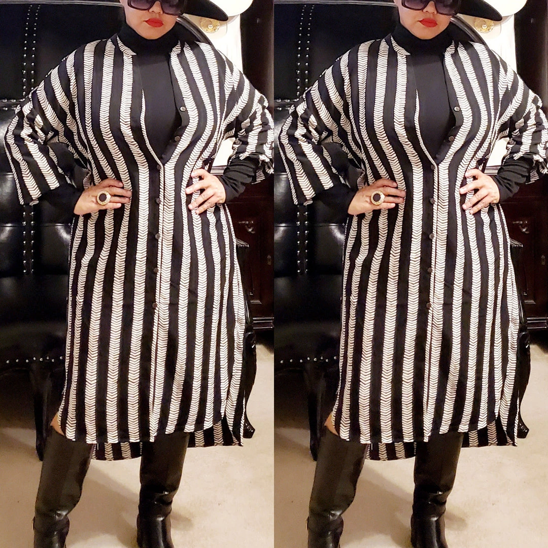 Social Butterfly Collection Black Ivory Striped Print Button Down High Low Dress Top 11 Social Butterfly Collection Black Ivory Striped Print Button Down High Low Dress Top