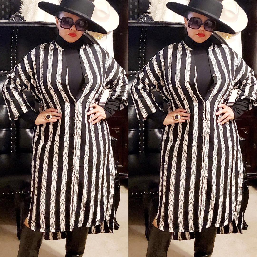 Social Butterfly Collection Black Ivory Striped Print Button Down High Low Dress Top 9 Social Butterfly Collection Black Ivory Striped Print Button Down High Low Dress Top