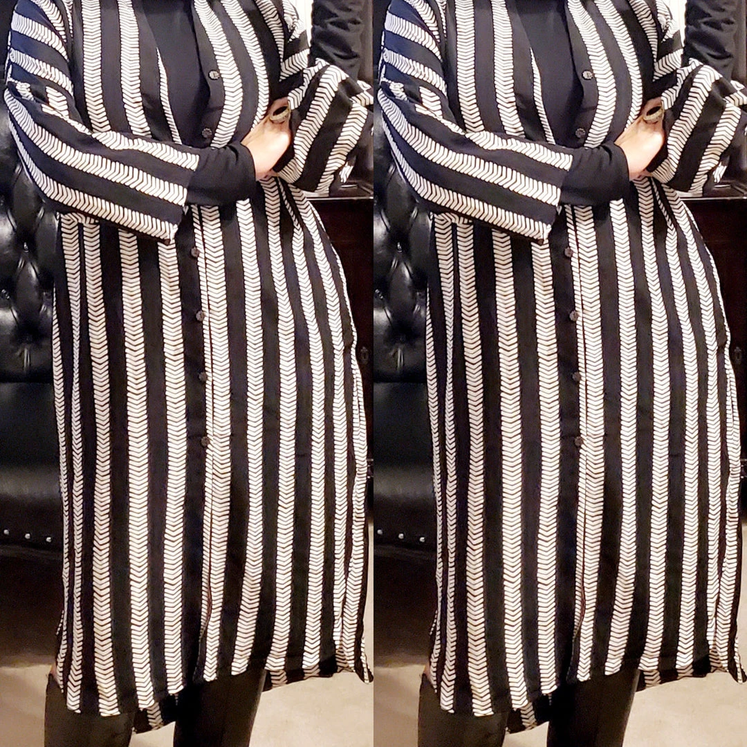 Social Butterfly Collection Black Ivory Striped Print Button Down High Low Dress Top 10 Social Butterfly Collection Black Ivory Striped Print Button Down High Low Dress Top