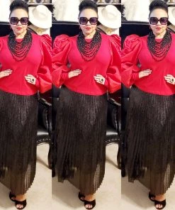 Social Butterfly Collection Sheer Pleated Black Sequin Skirt Sale