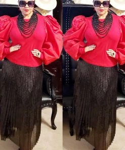 Social Butterfly Collection Sheer Pleated Black Sequin Skirt Sale