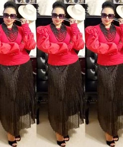 Social Butterfly Collection Sheer Pleated Black Sequin Skirt Sale