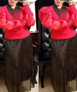 Social Butterfly Collection Sheer Pleated Black Sequin Skirt Sale