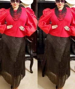 Social Butterfly Collection Sheer Pleated Black Sequin Skirt Sale