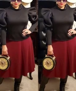 Social Butterfly Collection New Arrivals Black Fitted Puffy Sleeve Top