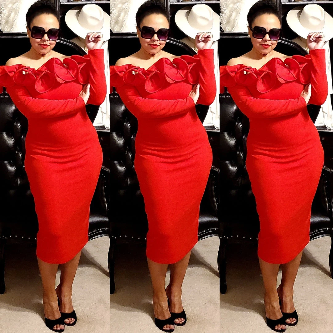 Social Butterfly Collection Dresses Regal Red Ruffle Neckline Dress 3 Social Butterfly Collection Dresses Regal Red Ruffle Neckline Dress