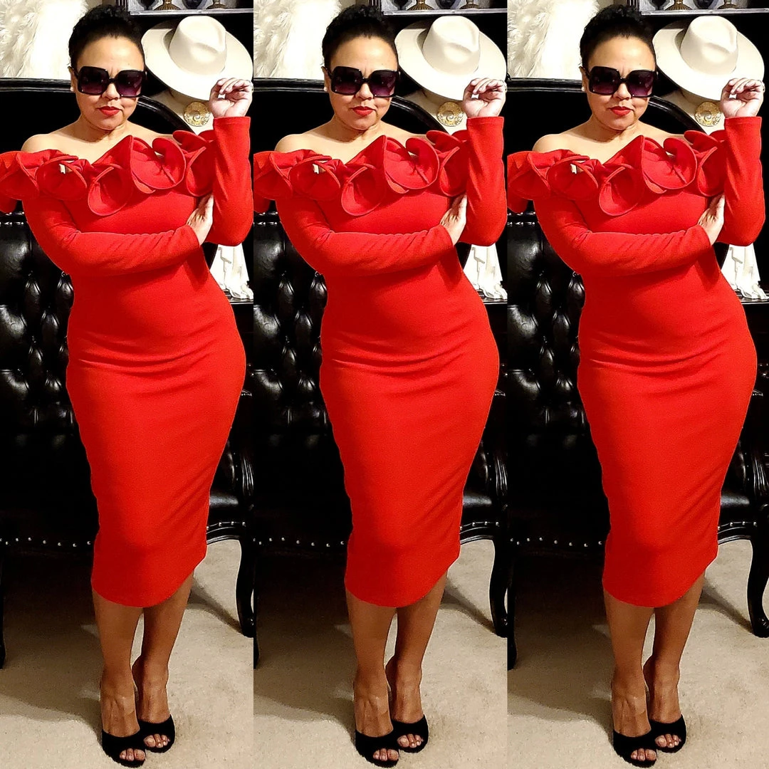 Social Butterfly Collection Dresses Regal Red Ruffle Neckline Dress 4 Social Butterfly Collection Dresses Regal Red Ruffle Neckline Dress