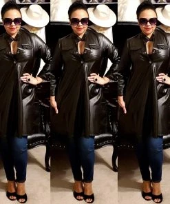 Social Butterfly Collection Sale Tunic Style Black Faux Leather Top