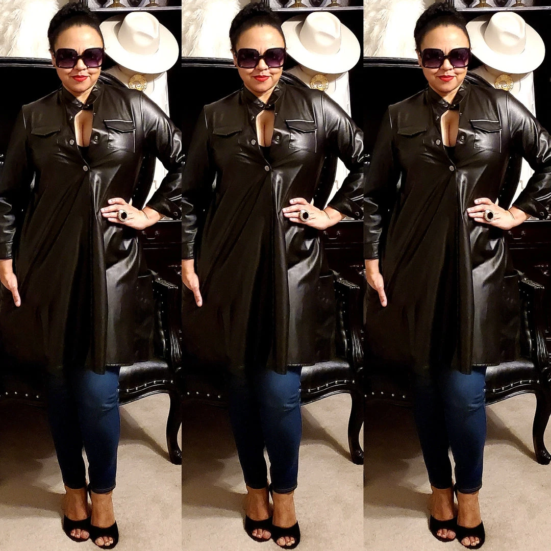 Social Butterfly Collection Sale Tunic Style Black Faux Leather Top 4 Social Butterfly Collection Sale Tunic Style Black Faux Leather Top