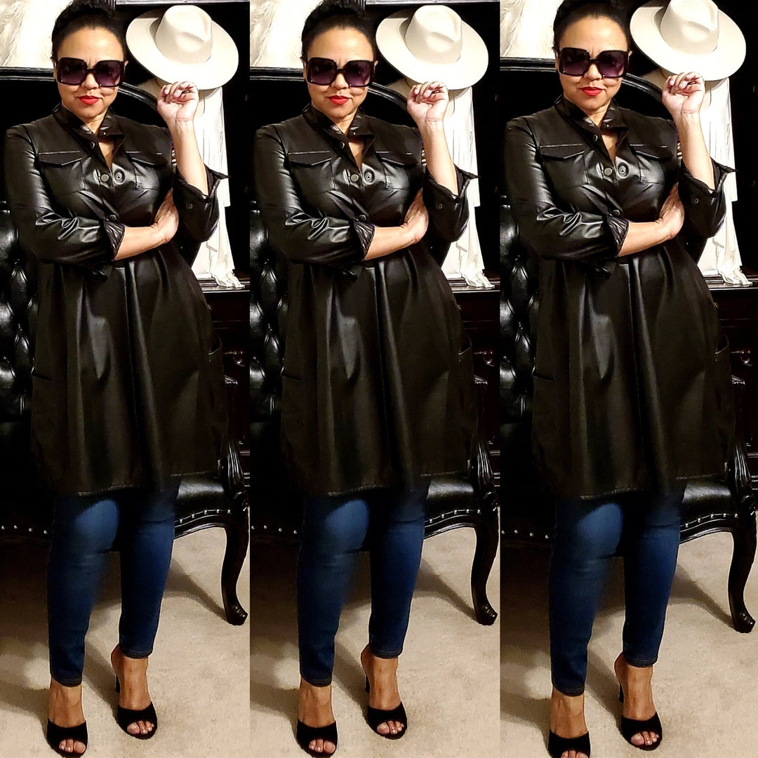 Social Butterfly Collection Sale Tunic Style Black Faux Leather Top 3 Social Butterfly Collection Sale Tunic Style Black Faux Leather Top