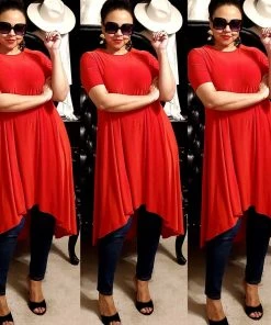 Social Butterfly Collection Sale Red Jersey Knit High Low Dress Top