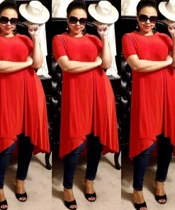 Social Butterfly Collection Sale Red Jersey Knit High Low Dress Top