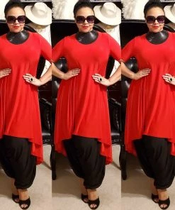 Social Butterfly Collection Sale Red Jersey Knit High Low Dress Top