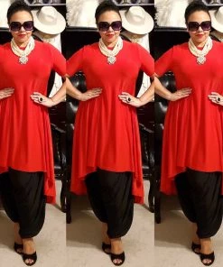 Social Butterfly Collection Sale Red Jersey Knit High Low Dress Top
