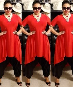 Social Butterfly Collection Sale Red Jersey Knit High Low Dress Top