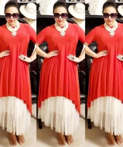 Social Butterfly Collection Sale Red Jersey Knit High Low Dress Top