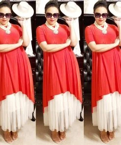 Social Butterfly Collection Sale Red Jersey Knit High Low Dress Top