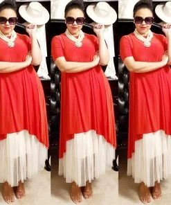 Social Butterfly Collection Sale Red Jersey Knit High Low Dress Top