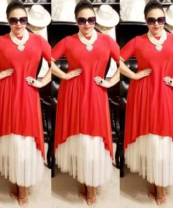 Social Butterfly Collection Sale Red Jersey Knit High Low Dress Top