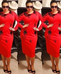 Social Butterfly Collection New Arrivals Red Black Jersey Knit Mid Length Dress