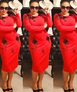 Social Butterfly Collection New Arrivals Red Black Jersey Knit Mid Length Dress