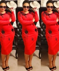 Social Butterfly Collection New Arrivals Red Black Jersey Knit Mid Length Dress