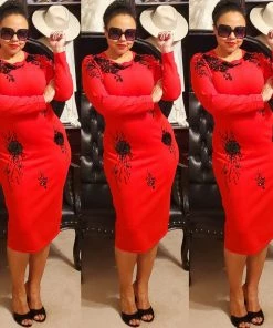 Social Butterfly Collection New Arrivals Red Black Jersey Knit Mid Length Dress