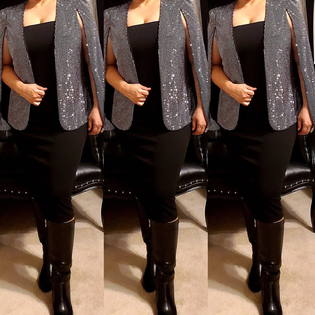 Social Butterfly Collection New Arrivals Silver Grey Open Front Cape Jacket 5 Social Butterfly Collection New Arrivals Silver Grey Open Front Cape Jacket