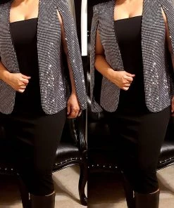 Social Butterfly Collection New Arrivals Silver Grey Open Front Cape Jacket 38 Social Butterfly Collection New Arrivals Silver Grey Open Front Cape Jacket