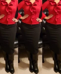 Social Butterfly Collection Ruby Red Ruffle Neckline Top