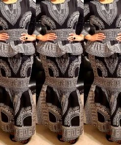 Social Butterfly Collection Two Piece Black White Dashiki Print Set