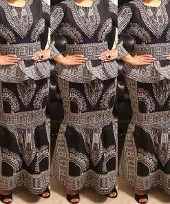 Social Butterfly Collection Two Piece Black White Dashiki Print Set