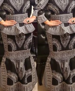 Social Butterfly Collection Two Piece Black White Dashiki Print Set