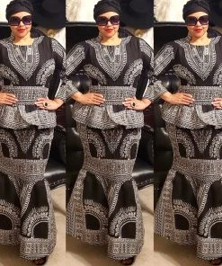 Social Butterfly Collection Two Piece Black White Dashiki Print Set