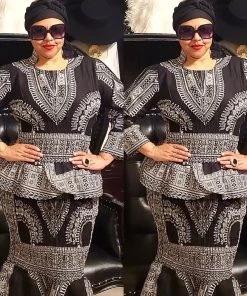 Social Butterfly Collection Two Piece Black White Dashiki Print Set